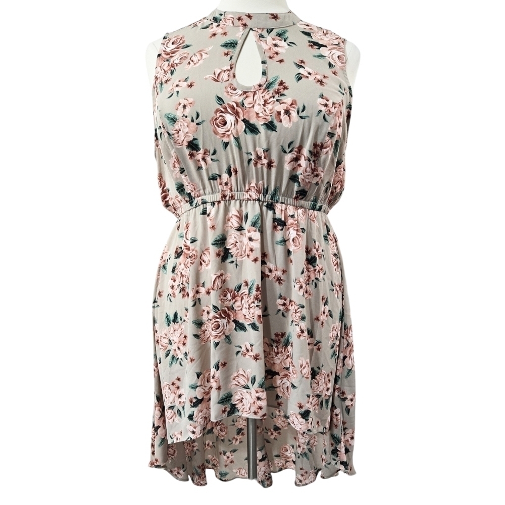 Torrid Tan Floral Keyhole Neck Sleeveless Hi-Lo Hem Tunic Romantic